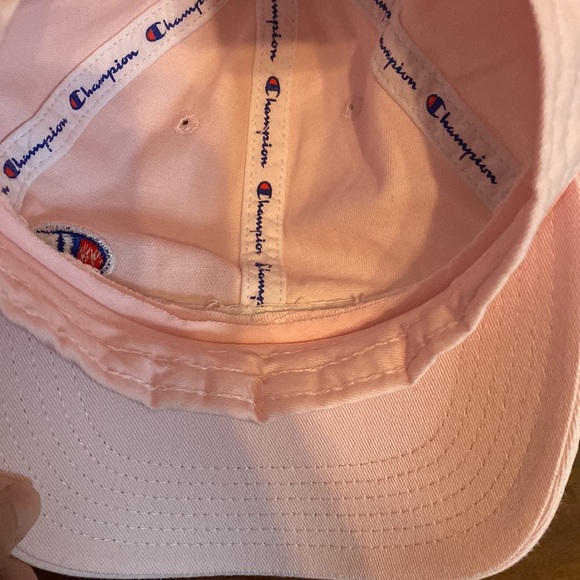 Champion Logo Spell out Baseball Hat Strap Back Adjustable Pink Color - Picture 9 of 12